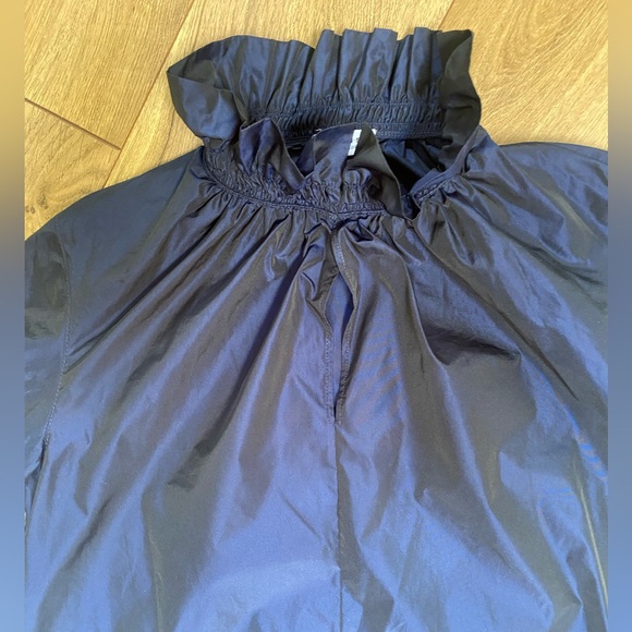 AKRIS PUNTO Blue Taffeta Ruffle Neck Blouse - Picture 3 of 11